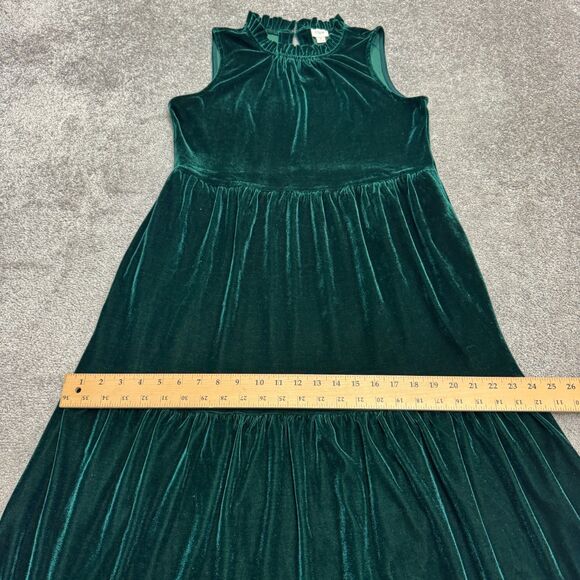 J.Crew Factory Velvet Sleeveless Tiered Midi Dress Women 8 Green Ruffle Neck NWT - Picture 12 of 15